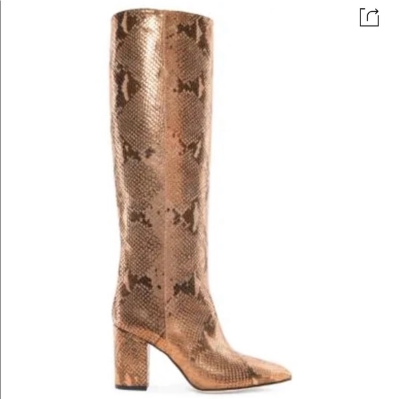 Paris Texas Knee-high Lamé Python-embossed Leather Boots In Bronze - Picture 2 of 12